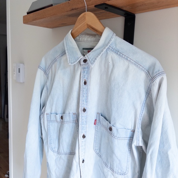 LEVIS Button up Denim Shirt light Blue Large western cowboy vintage - Picture 7 of 10